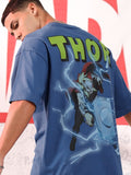 Marvel By Highlander Men Blue Thor Printed Round Neck Oversized Fit T-Shirt - Blue - Image 1