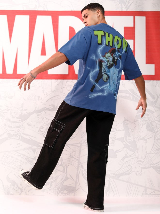 Marvel By Highlander Men Blue Thor Printed Round Neck Oversized Fit T-Shirt - Blue - Image 2