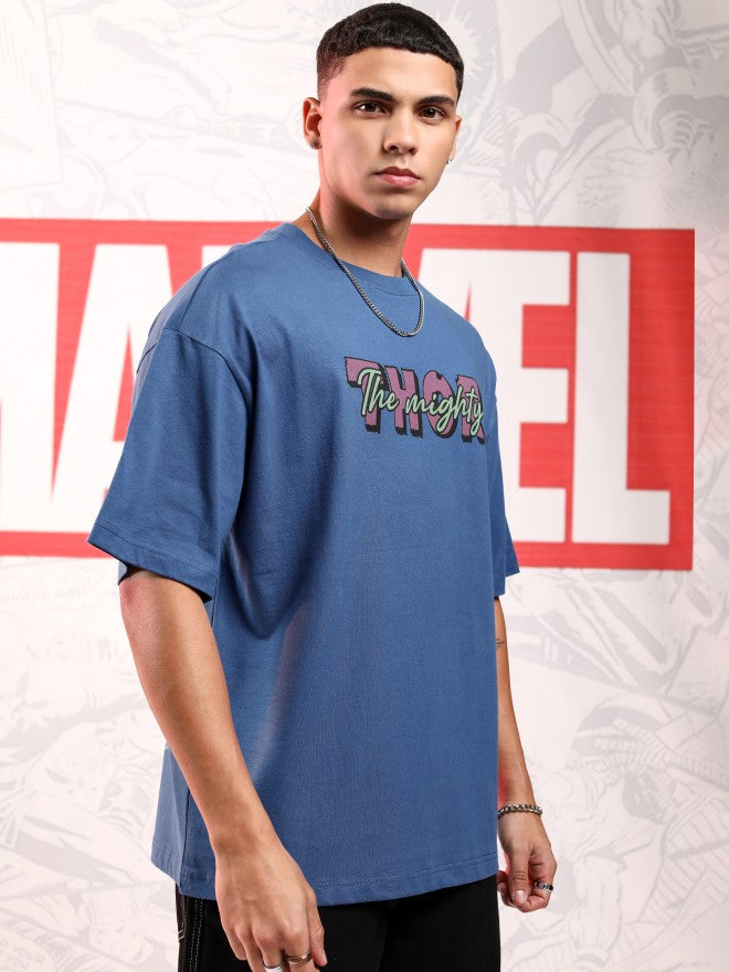 Marvel By Highlander Men Blue Thor Printed Round Neck Oversized Fit T-Shirt - Blue - Image 6