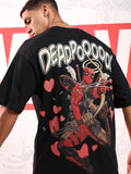 Marvel By Highlander Men Black Deadpool Printed Round Neck Oversized Fit T-Shirt - Black - Image 1