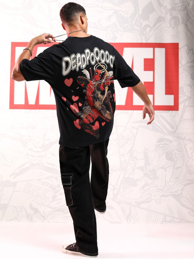 Marvel By Highlander Men Black Deadpool Printed Round Neck Oversized Fit T-Shirt - Black - Image 2
