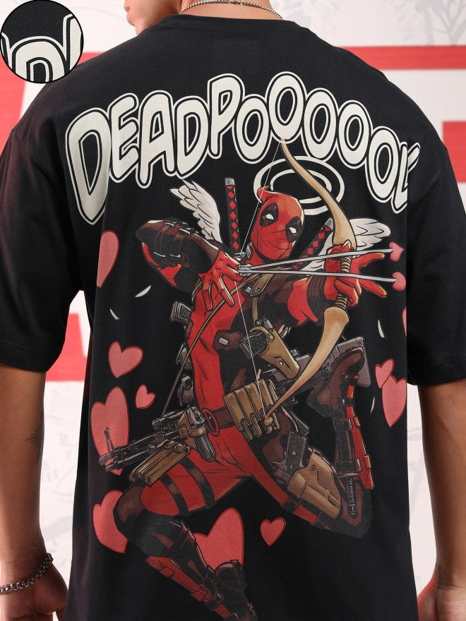 Marvel By Highlander Men Black Deadpool Printed Round Neck Oversized Fit T-Shirt - Black - Image 5