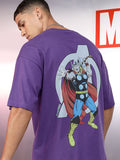 Marvel By Highlander Men Purple Thor Printed Round Neck Oversized Fit T-Shirt - Purple - Image 1