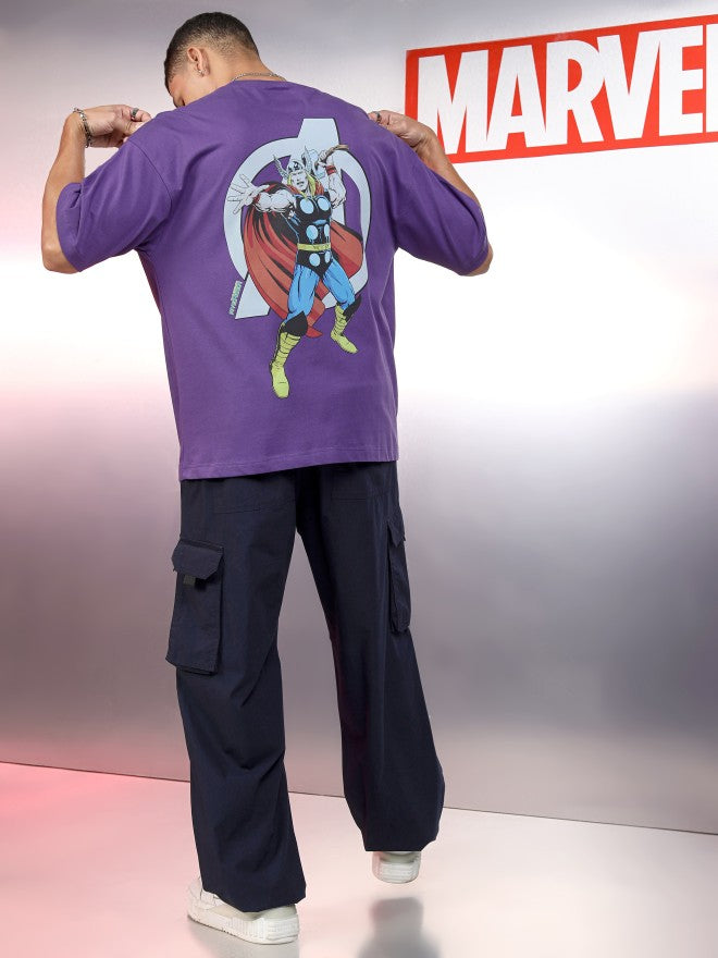Marvel By Highlander Men Purple Thor Printed Round Neck Oversized Fit T-Shirt - Purple - Image 2