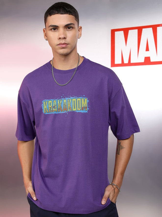 Marvel By Highlander Men Purple Thor Printed Round Neck Oversized Fit T-Shirt - Purple - Image 3