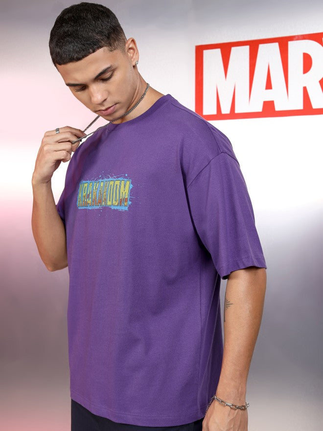 Marvel By Highlander Men Purple Thor Printed Round Neck Oversized Fit T-Shirt - Purple - Image 4