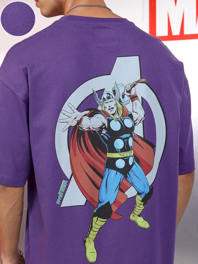 Marvel By Highlander Men Purple Thor Printed Round Neck Oversized Fit T-Shirt - Purple - Image 5