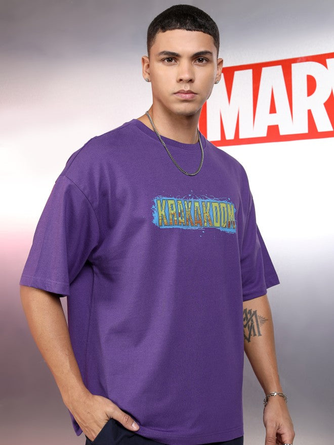 Marvel By Highlander Men Purple Thor Printed Round Neck Oversized Fit T-Shirt - Purple - Image 6