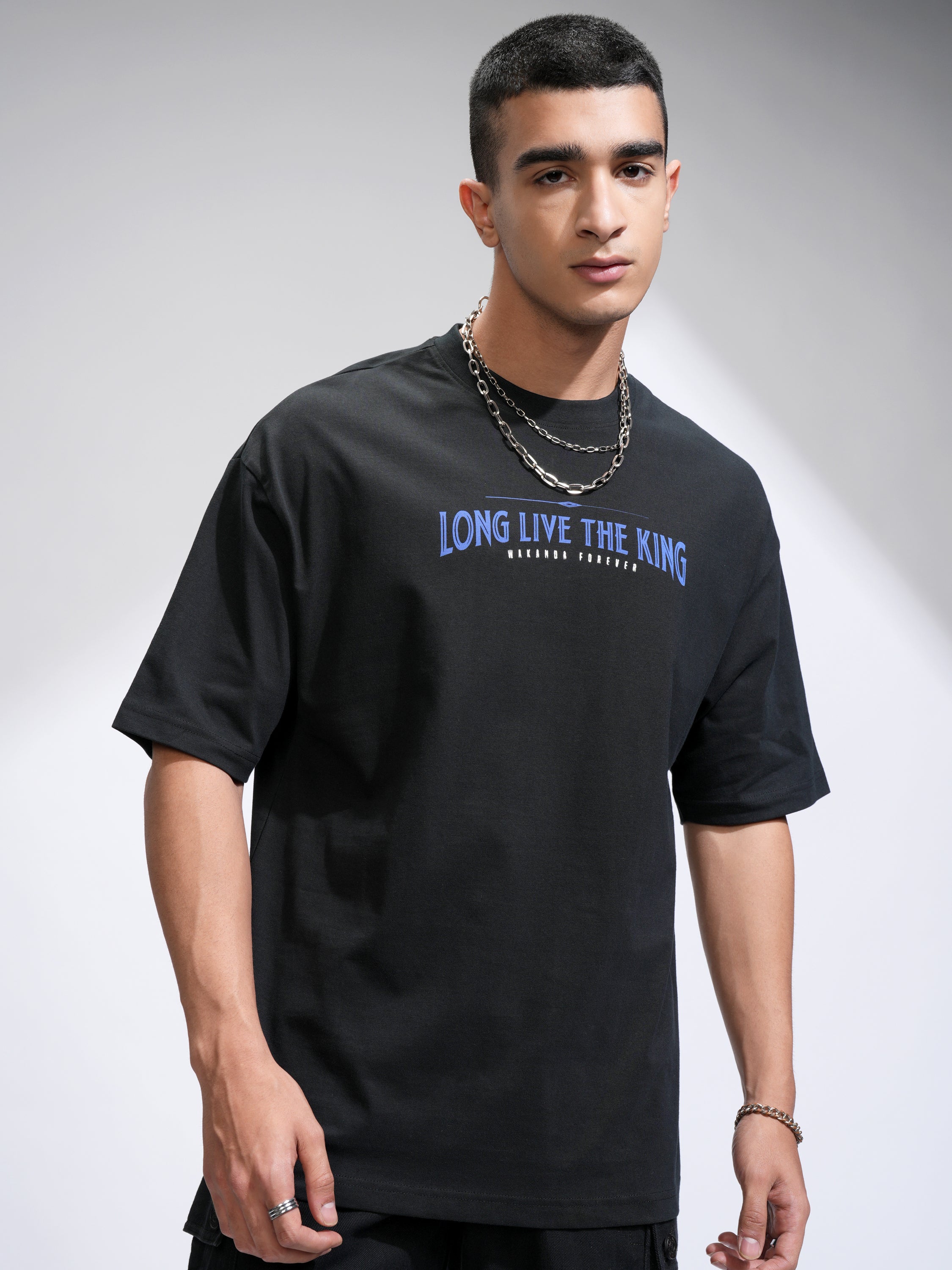 Marvel By Highlander Men Black Black Panther Printed Round Neck Oversized Fit T-Shirt - Black - Image 3
