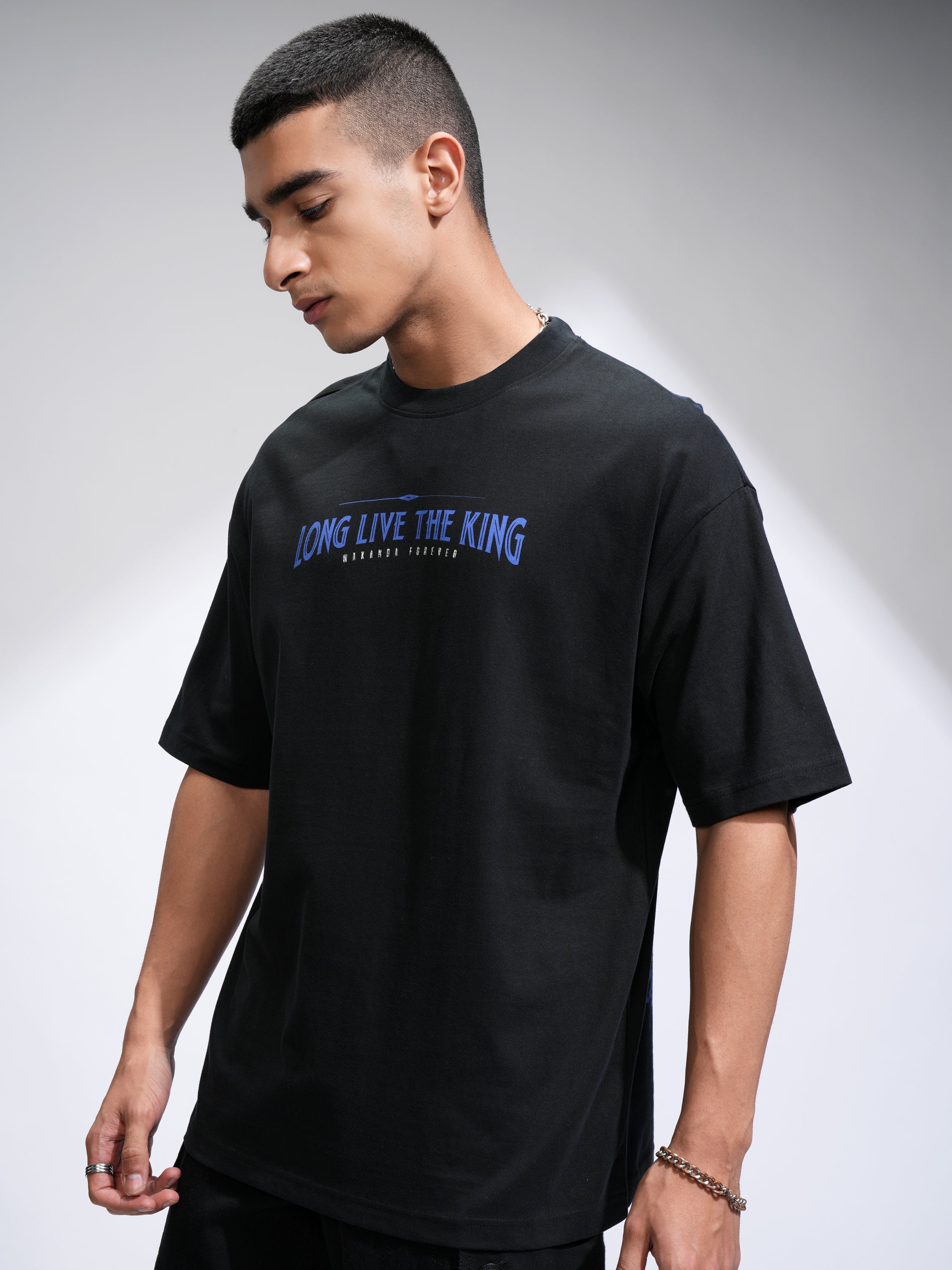 Marvel By Highlander Men Black Black Panther Printed Round Neck Oversized Fit T-Shirt - Black - Image 4