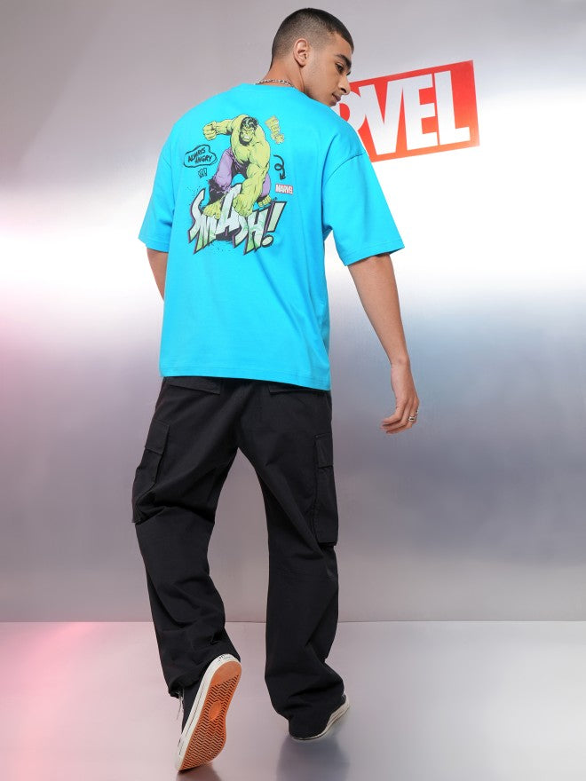 Marvel By Highlander Men Turquoise Hulk Printed Round Neck Oversized Fit T-Shirt - Turquoise - Image 2
