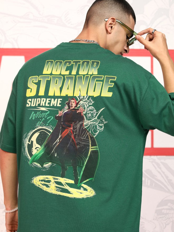 Marvel By Highlander Men Green Doctor Strange Printed Round Neck Oversized Fit T-Shirt - Green - Image 1