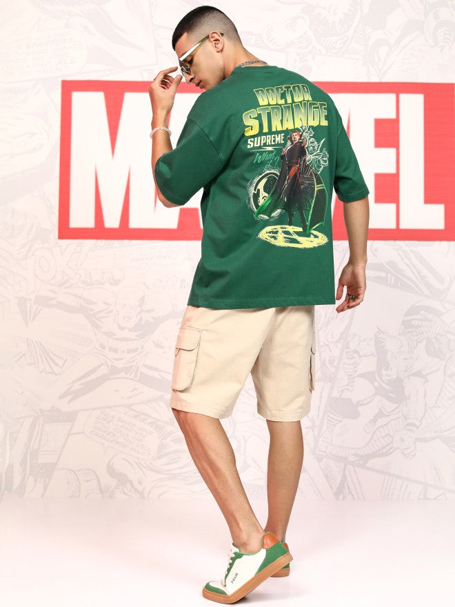 Marvel By Highlander Men Green Doctor Strange Printed Round Neck Oversized Fit T-Shirt - Green - Image 2