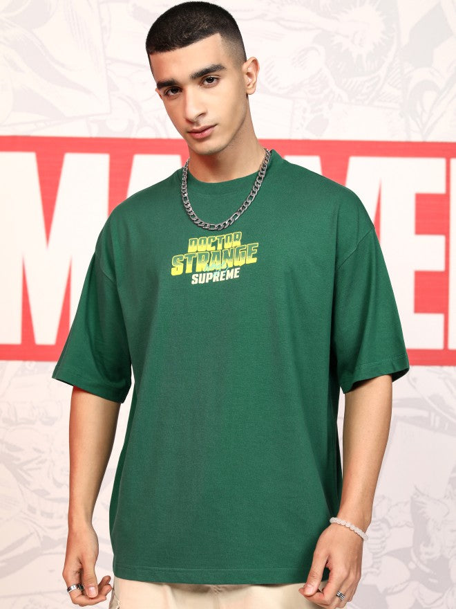 Marvel By Highlander Men Green Doctor Strange Printed Round Neck Oversized Fit T-Shirt - Green - Image 3