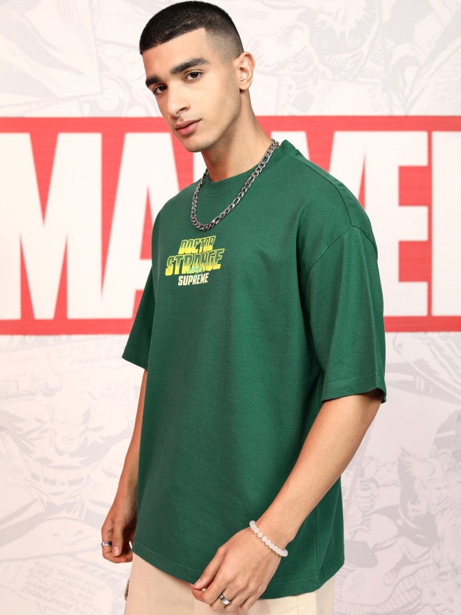 Marvel By Highlander Men Green Doctor Strange Printed Round Neck Oversized Fit T-Shirt - Green - Image 4