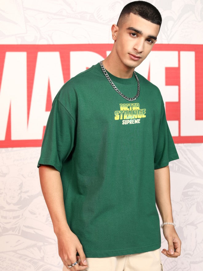 Marvel By Highlander Men Green Doctor Strange Printed Round Neck Oversized Fit T-Shirt - Green - Image 6