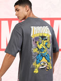 Marvel By Highlander Men Grey Thanos Printed Round Neck Oversized Fit T-Shirt - Grey - Image 1