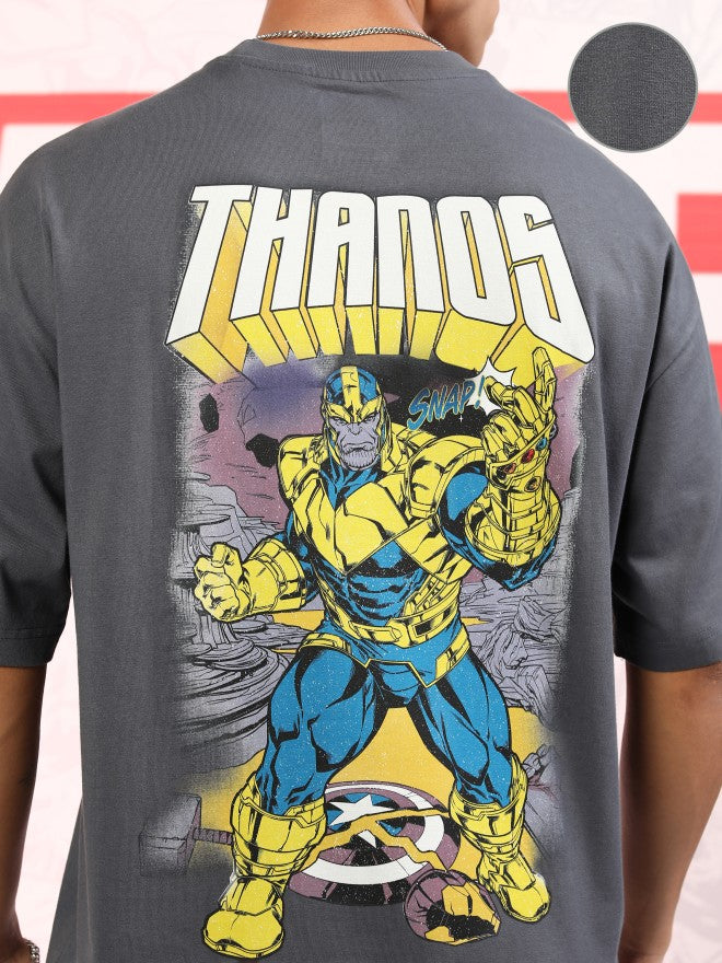 Marvel By Highlander Men Grey Thanos Printed Round Neck Oversized Fit T-Shirt - Grey - Image 5