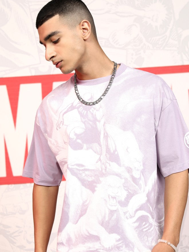 Marvel By Highlander Men Mauve Black Panther Printed Round Neck Oversized Fit T-Shirt - Mauve - Image 1