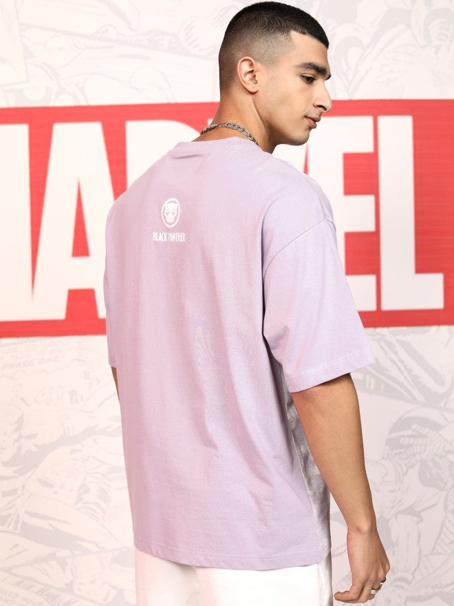 Marvel By Highlander Men Mauve Black Panther Printed Round Neck Oversized Fit T-Shirt - Mauve - Image 3