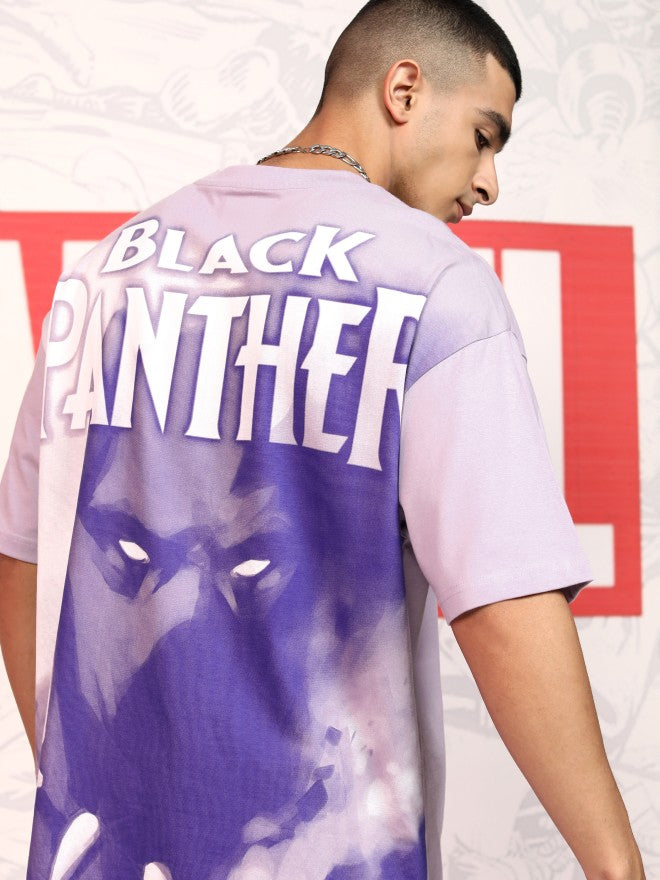 Marvel By Highlander Men Mauve Black Panther Printed Round Neck Oversized Fit T-Shirt - Mauve - Image 1