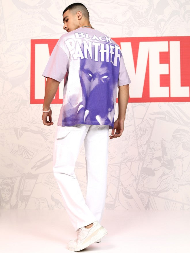 Marvel By Highlander Men Mauve Black Panther Printed Round Neck Oversized Fit T-Shirt - Mauve - Image 2