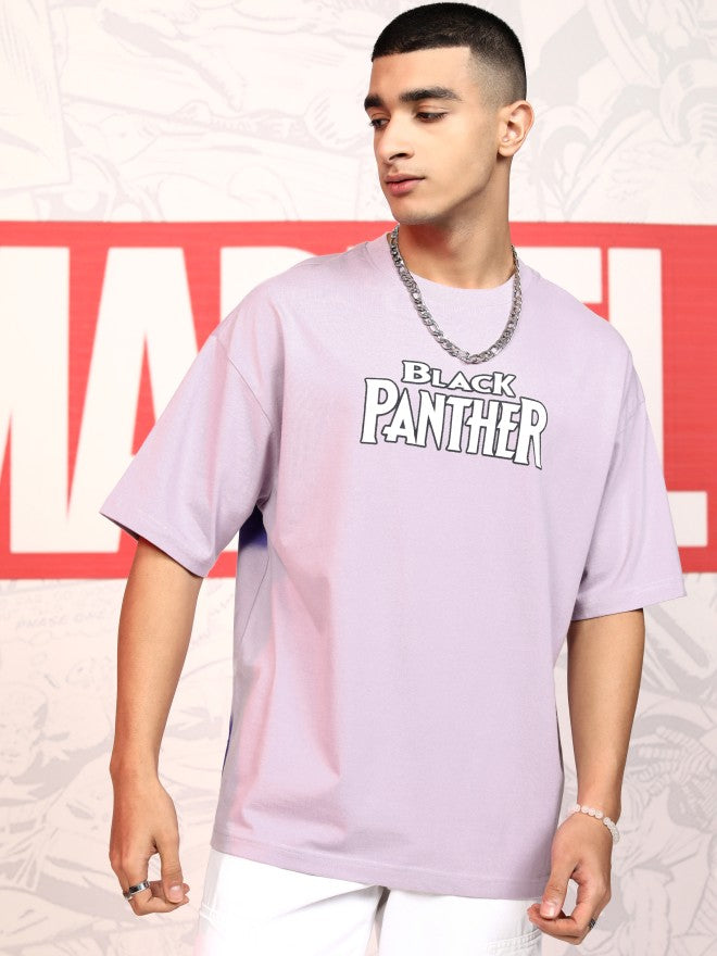 Marvel By Highlander Men Mauve Black Panther Printed Round Neck Oversized Fit T-Shirt - Mauve - Image 3