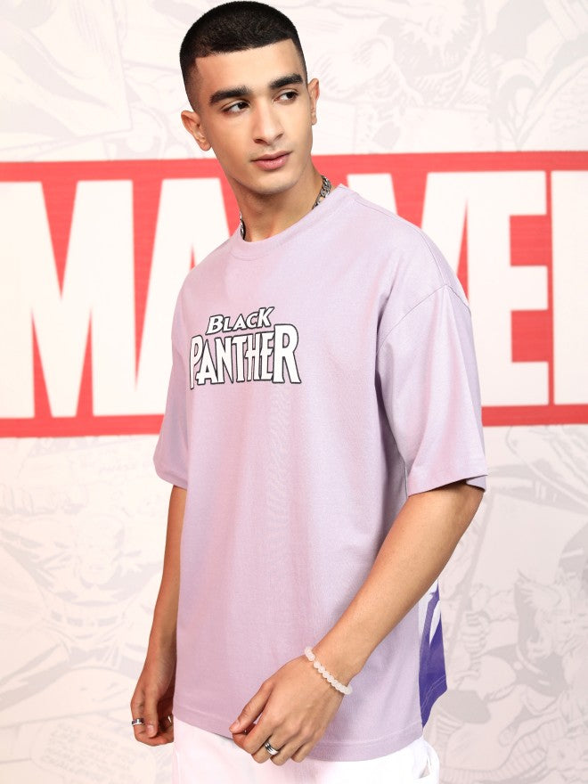 Marvel By Highlander Men Mauve Black Panther Printed Round Neck Oversized Fit T-Shirt - Mauve - Image 4