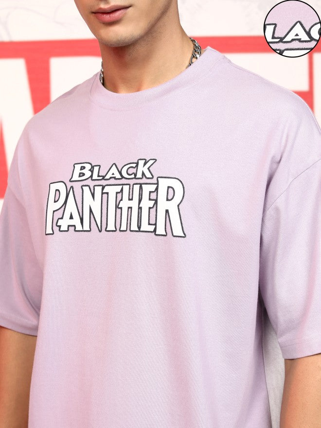 Marvel By Highlander Men Mauve Black Panther Printed Round Neck Oversized Fit T-Shirt - Mauve - Image 5