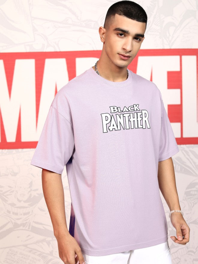 Marvel By Highlander Men Mauve Black Panther Printed Round Neck Oversized Fit T-Shirt - Mauve - Image 6