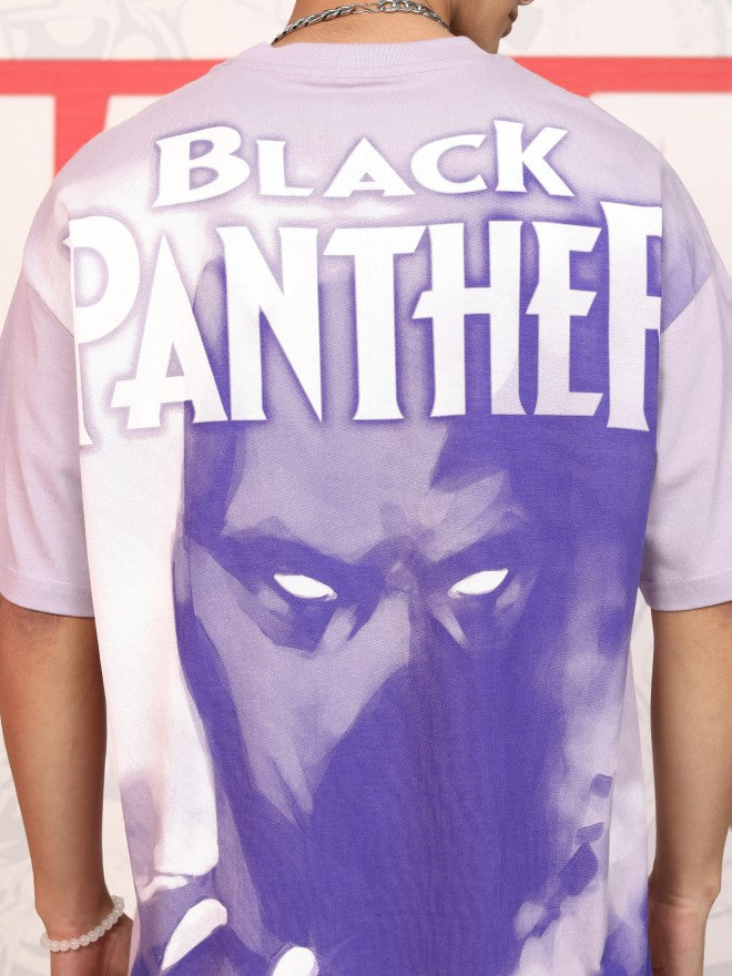 Marvel By Highlander Men Mauve Black Panther Printed Round Neck Oversized Fit T-Shirt - Mauve - Image 7