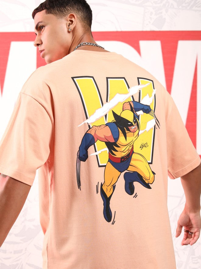Marvel By Highlander Men Pink X-Men And Wolverine Printed Round Neck Oversized Fit T-Shirt - Pink - Image 1