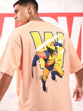 Marvel By Highlander Men Pink X-Men And Wolverine Printed Round Neck Oversized Fit T-Shirt - Pink - Image 1