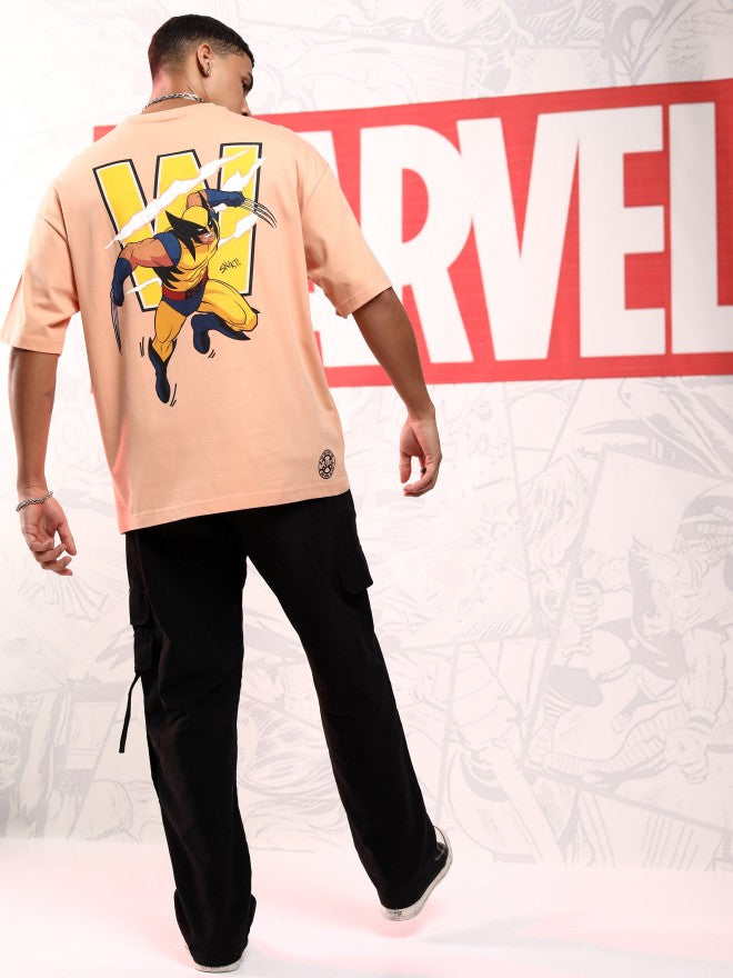 Marvel By Highlander Men Pink X-Men And Wolverine Printed Round Neck Oversized Fit T-Shirt - Pink - Image 2