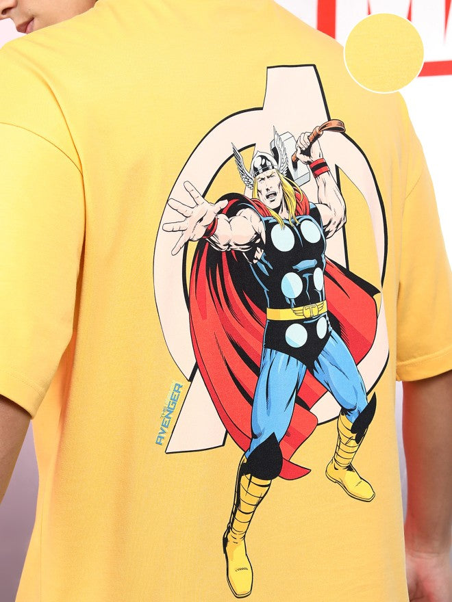 Marvel By Highlander Men Yellow Thor Printed Round Neck Oversized Fit T-Shirt - Yellow - Image 5
