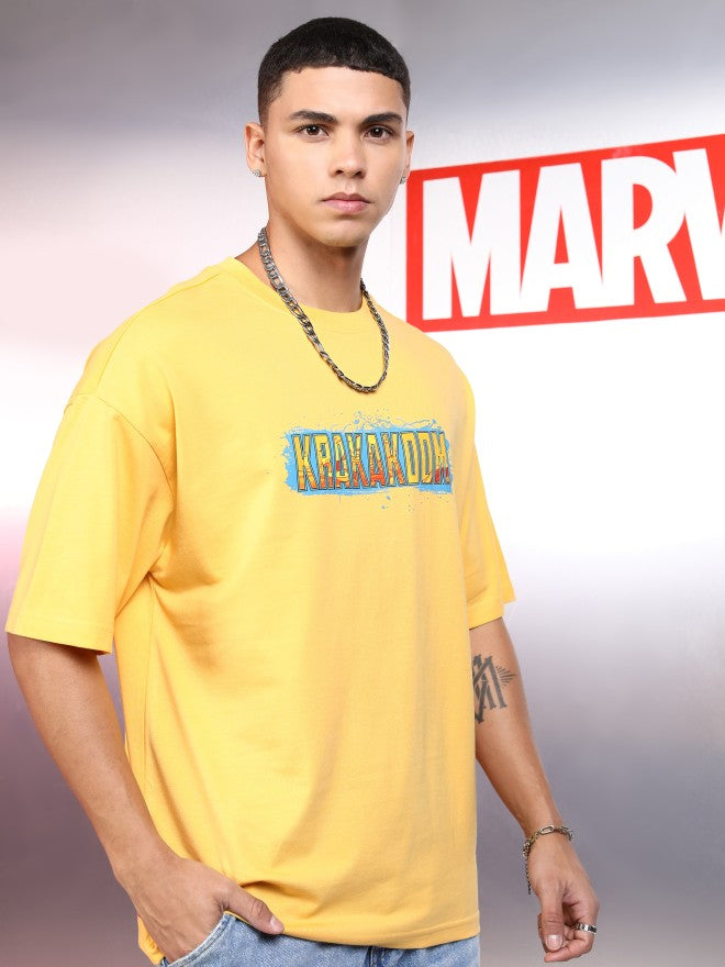 Marvel By Highlander Men Yellow Thor Printed Round Neck Oversized Fit T-Shirt - Yellow - Image 6