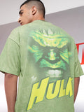 Marvel By Highlander Men Green Hulk Printed Round Neck Oversized Fit T-Shirt - Green - Image 1