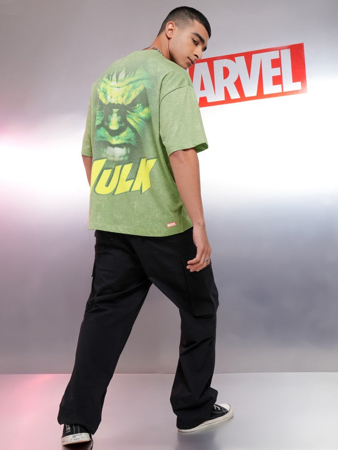 Marvel By Highlander Men Green Hulk Printed Round Neck Oversized Fit T-Shirt - Green - Image 2