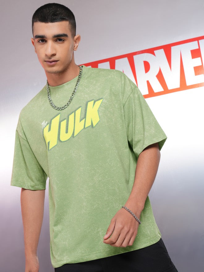 Marvel By Highlander Men Green Hulk Printed Round Neck Oversized Fit T-Shirt - Green - Image 3