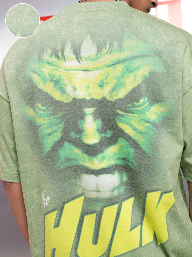 Marvel By Highlander Men Green Hulk Printed Round Neck Oversized Fit T-Shirt - Green - Image 5