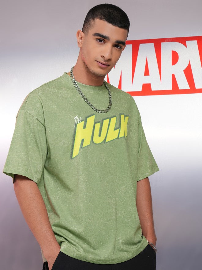 Marvel By Highlander Men Green Hulk Printed Round Neck Oversized Fit T-Shirt - Green - Image 6
