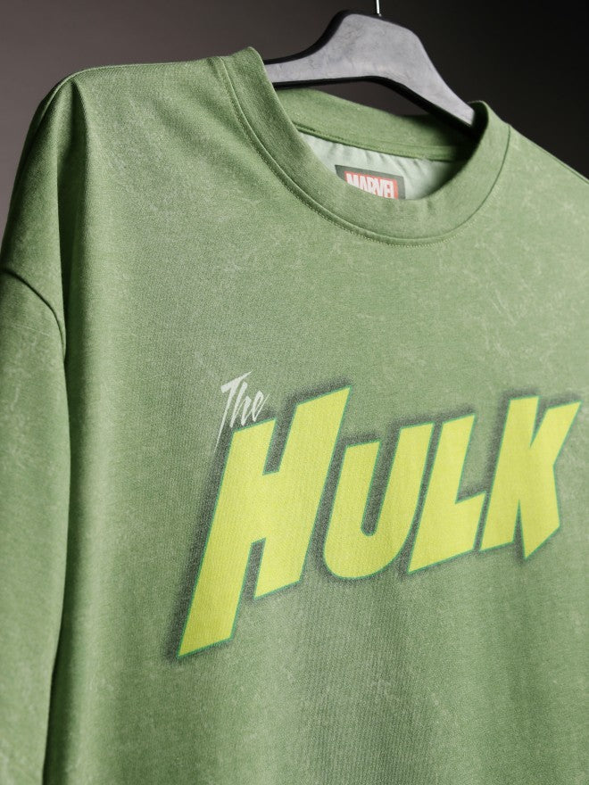 Marvel By Highlander Men Green Hulk Printed Round Neck Oversized Fit T-Shirt - Green - Image 7