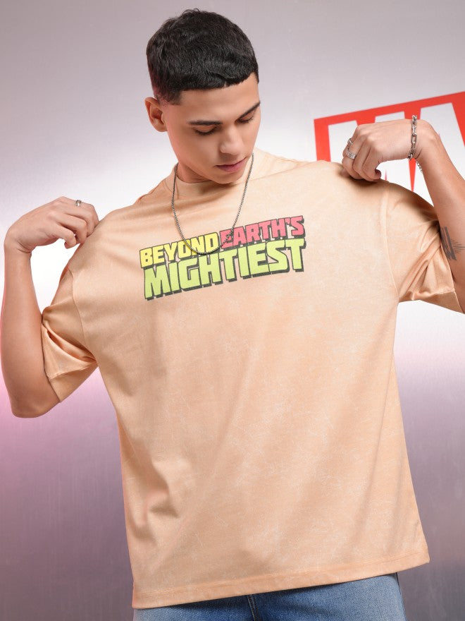 Marvel By Highlander Men Pink Avengers Printed Round Neck Oversized Fit T-Shirt - Pink - Image 3