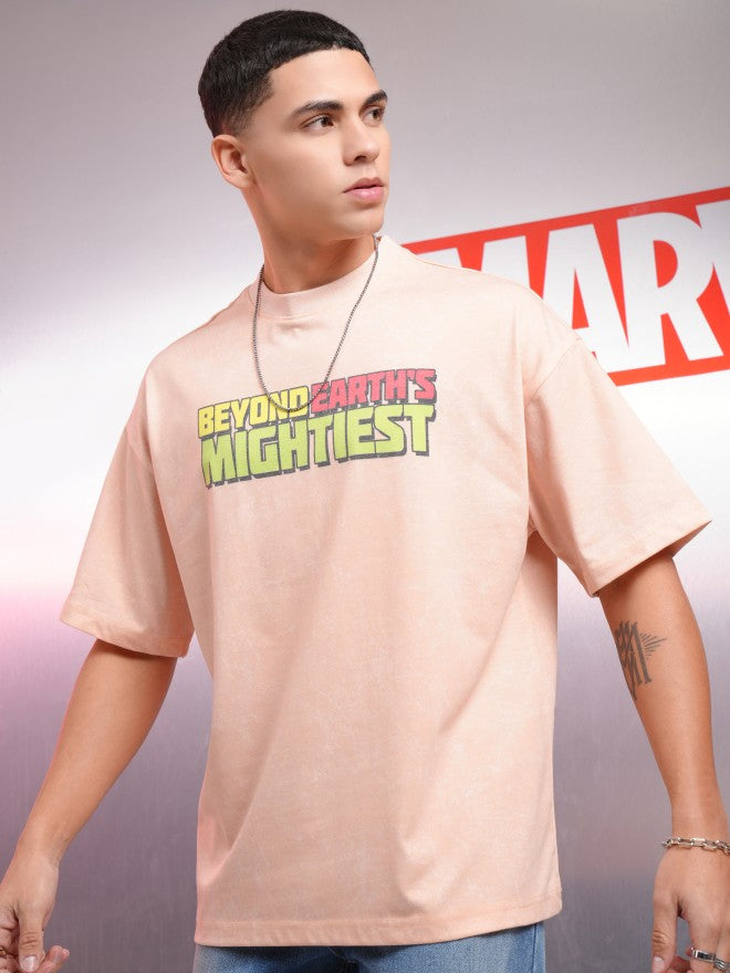 Marvel By Highlander Men Pink Avengers Printed Round Neck Oversized Fit T-Shirt - Pink - Image 4