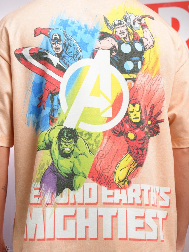 Marvel By Highlander Men Pink Avengers Printed Round Neck Oversized Fit T-Shirt - Pink - Image 7