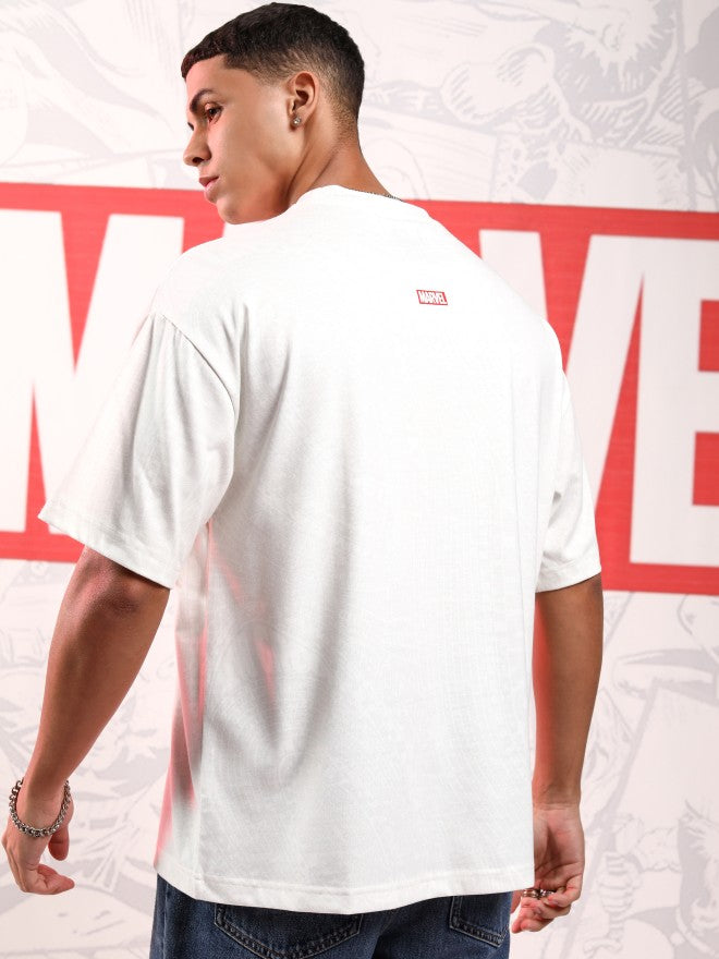 Marvel By Highlander Men White Groot Printed Round Neck Oversized Fit T-Shirt - White - Image 3