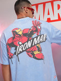 Marvel By Highlander Men Blue Iron Man Printed Round Neck Oversized Fit T-Shirt - Blue - Image 1