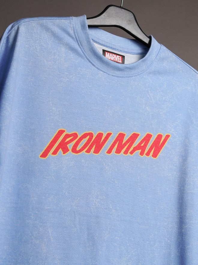 Marvel By Highlander Men Blue Iron Man Printed Round Neck Oversized Fit T-Shirt - Blue - Image 7