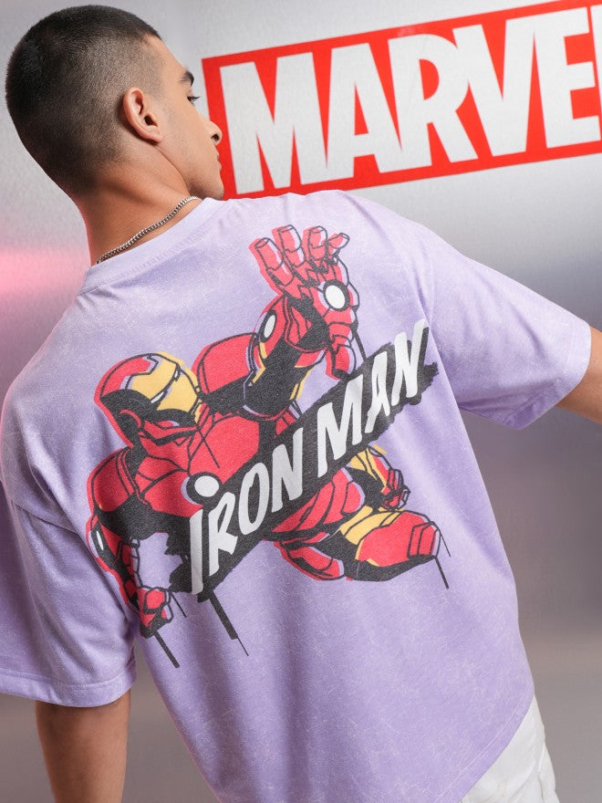Marvel By Highlander Men Violet Iron Man Printed Round Neck Oversized Fit T-Shirt - Violet - Image 1