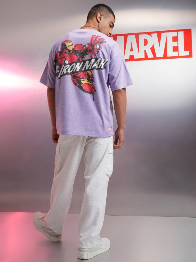 Marvel By Highlander Men Violet Iron Man Printed Round Neck Oversized Fit T-Shirt - Violet - Image 2